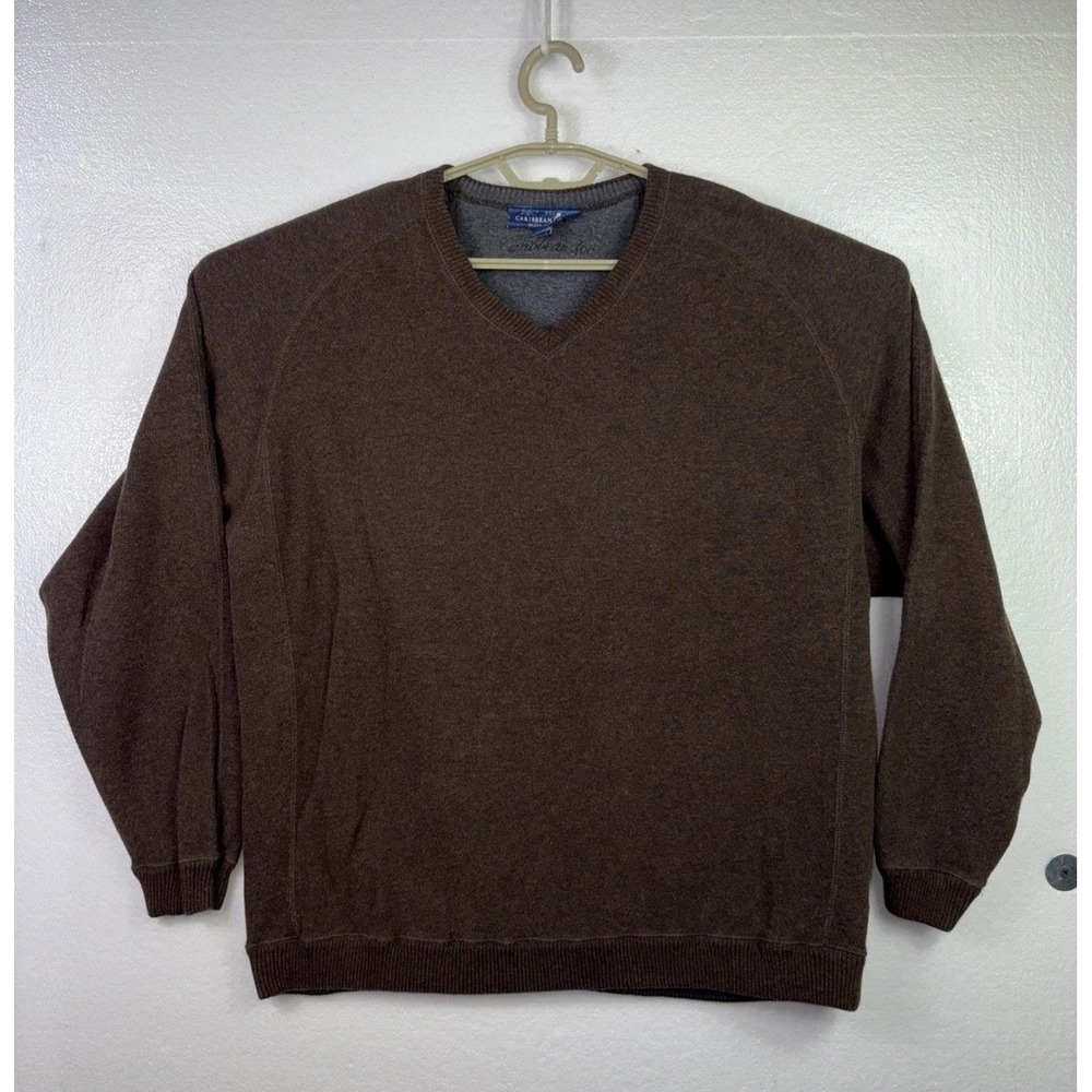 Caribbean Joe Sweater Mens‎ Sz L Brown V Neck Pullover Casual Golf Office Church